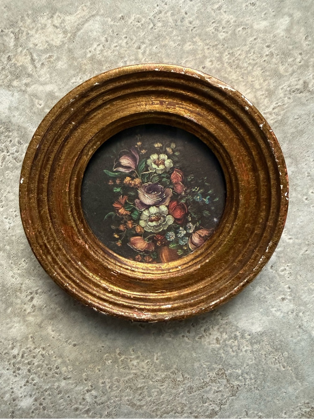 Vintage Italian Florentine Round Floral Wall Plaque 4”